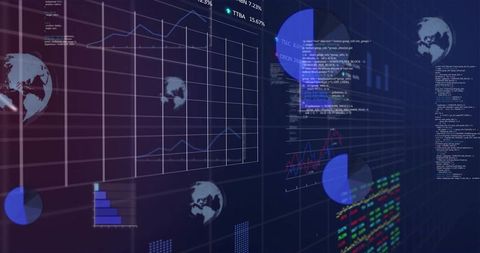 Futuristic Digital Dashboard with Fluctuating Data Graph and Code