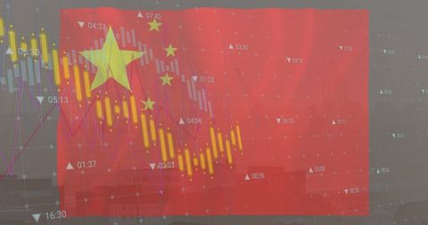 China Flag Overlay on Declining Stock Market Graph - Download Free Stock Images Pikwizard.com