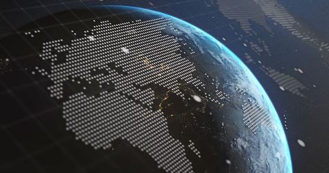 Futuristic Earth with Digital Dot Overlay in Space