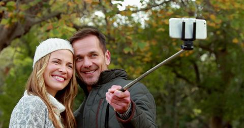 Happy Couple Taking Selfie in Autumn Park - Download Free Stock Images Pikwizard.com