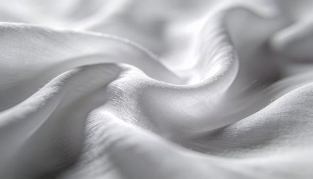 Flowing white silk fabric close-up showing satin texture, soft folds and subtle sheen