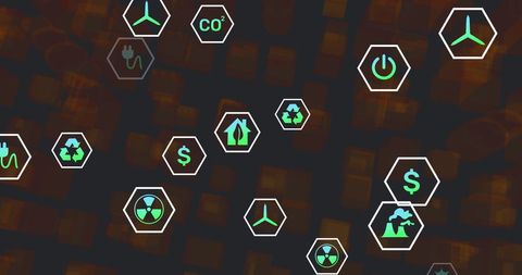 digital eco icons on dark background illustrating sustainable technology - Download Free Stock Images Pikwizard.com