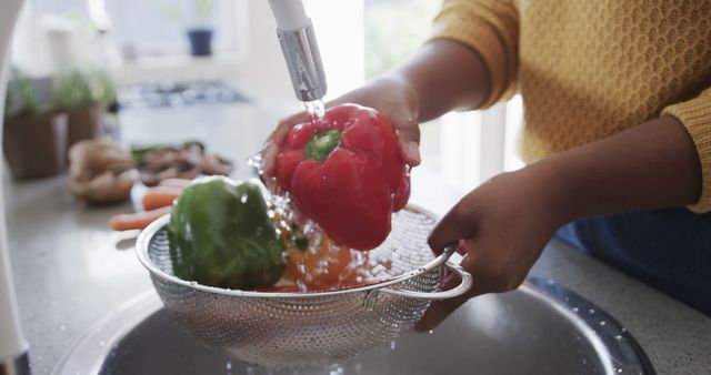 Hands Washing Fresh Bell Peppers Under Kitchen Faucet - Download Free Stock Images Pikwizard.com