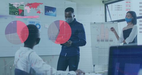 Business Professionals Meeting During COVID-19 with Financial Data