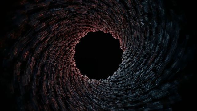 Futuristic metallic vortex with red and blue gradient lighting