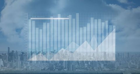 Statistical Data Overlay on Cityscape with Blue Sky Background - Download Free Stock Images Pikwizard.com