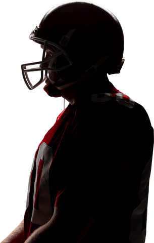 Silhouette of american football player wearing helmet, transparent background