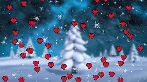 Romantic Winter Wonderland with Animated Hearts