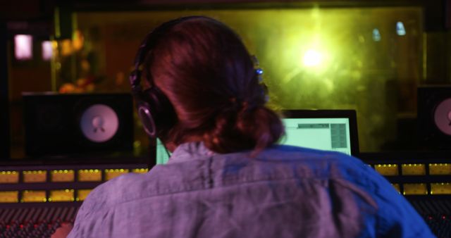 Music Producer Working in Recording Studio at Night - Download Free Stock Images Pikwizard.com