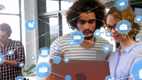 Collaboration with Digital Connection Icons Overlay