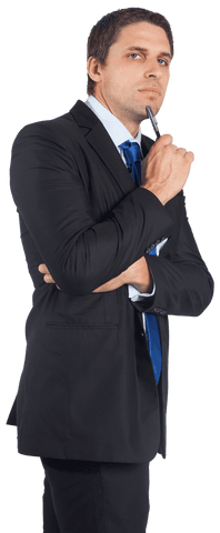 Serious Businessman Pondering Successful Business Strategy Transparent