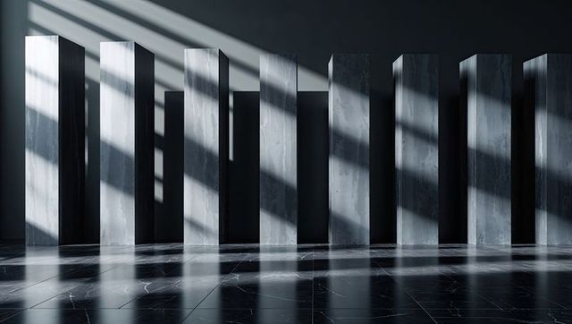 Modern Abstract Stone Pillars in Sunlit Gallery Space