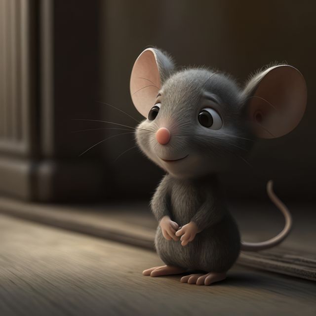 Close up of cute grey mouse on grey background, created using generative ai technology. Mouse and animal concept digitally generated image.
