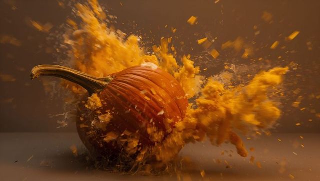 Exploding pumpkin shattering in artistic abstract display