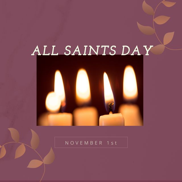 Softly lit candles creating a warm spiritual atmosphere, ideal for All Saints Day commemorations. Perfect for use in religious websites, social media posts, event invitations, and church newsletters to enhance the significance of All Saints Day on November 1st.