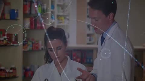 Pharmacists Collaborating With Futuristic AR Technology in Pharmacy