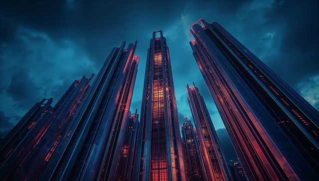 Futuristic Skyscrapers Illuminated at Dusk in Modern Metropolis