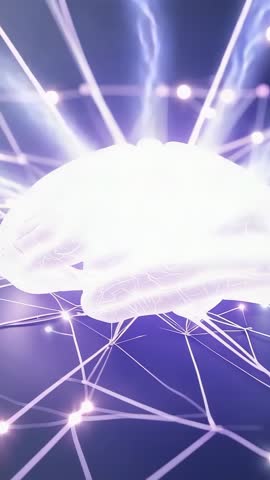 Electric arcs energizing 3D brain over neural network grid vertical video