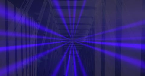 Neon lines with data processing over high-tech server room