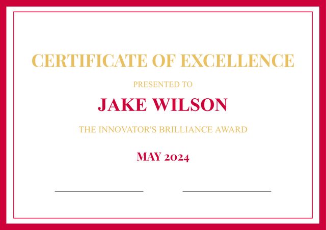 Certificate of Excellence with Personalized Achievement Message - Download Free Stock Templates Pikwizard.com