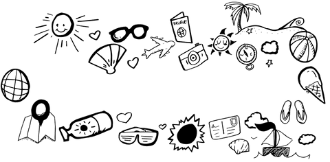 Travel icons ensemble on transparent background for creative use