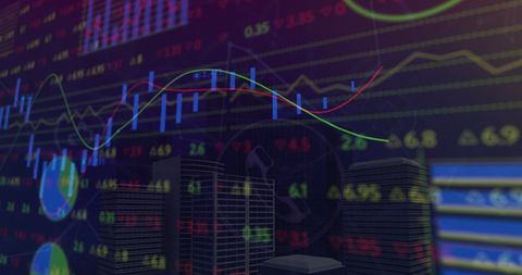 Futuristic Financial Graphics with City Silhouette - Download Free Stock Images Pikwizard.com