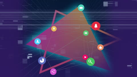 Digital Network of Neon-Hued Technology Icons Connected
