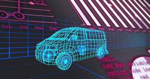 Futuristic Wireframe Van and Data Visualization Elements