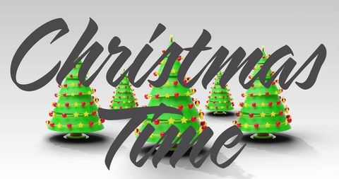 Festive Green Christmas Trees Reflecting with Elegant Text