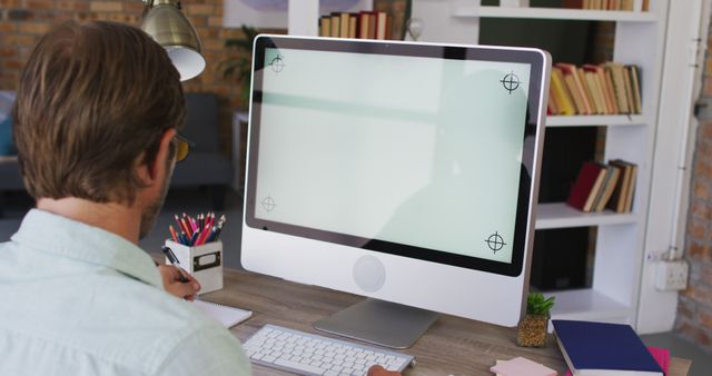 Man Working on Computer in Home Office - Download Free Stock Images Pikwizard.com