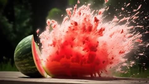 Exploding Watermelon with Red Pulp Burst Outdoors