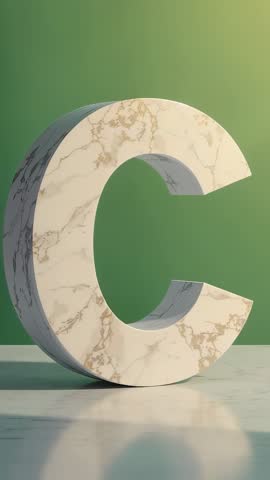 Marble Letter C Illuminating in Golden Light on Glossy Floor Vertical Luxury Video