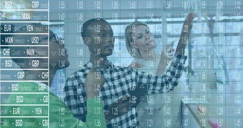 Business Professionals Analyzing Digital Currency Rate Display