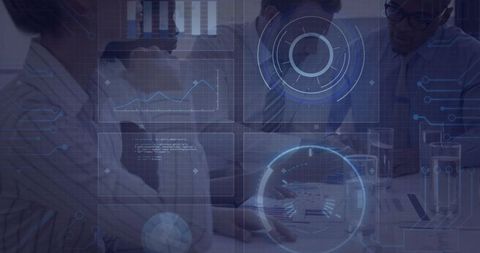 Team Collaboration with Digital Data Overlays in Modern Office