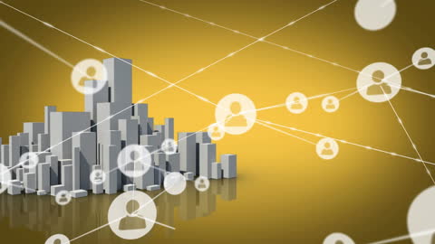 Digital Network Connections Over Modern Urban Cityscape