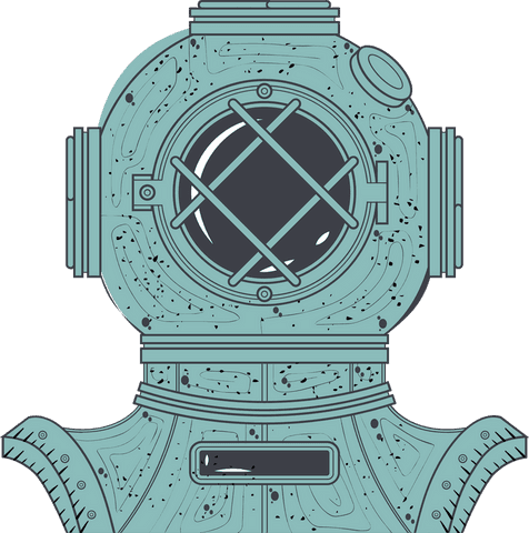 Vintage diving helmet illustration on transparent backdrop