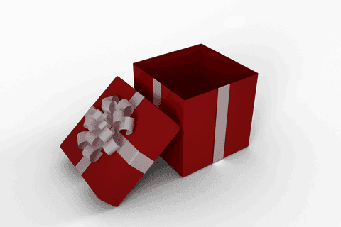 Transparent red gift box with white ribbon bow