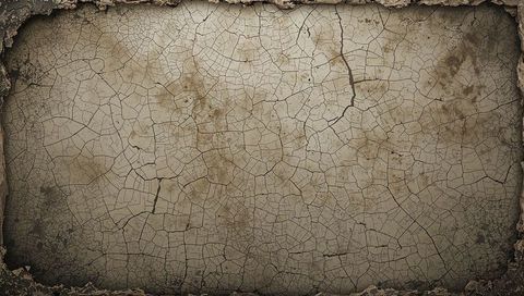 Weathered cracked plaster with flaked border and brown stain grunge texture background