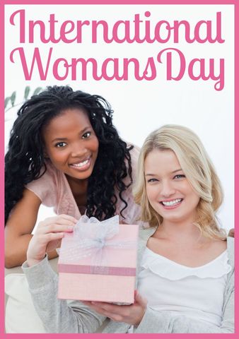 celebrating women’s day with smiling friends sharing gift - Download Free Stock Templates Pikwizard.com