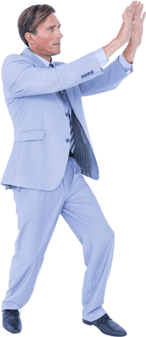 Transparent Businessman Walking and Gesturing Ambitiously