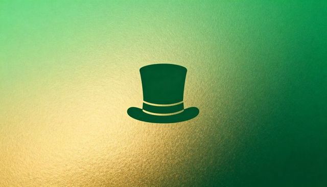 Gold-Green Metallic Gradient Featuring Dark Green Top Hat Silhouette