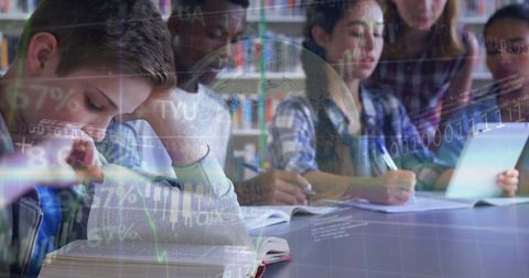 Students Studying in Library with Overlay of Stock Market Data - Download Free Stock Images Pikwizard.com