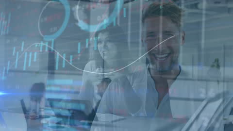 Innovative Team Analyzing Data With Futuristic Overlay