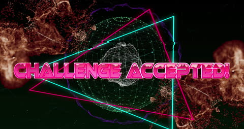 Futuristic Digital Mesh and Neon Triangles with Text Overlay