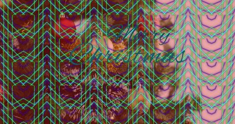 Festive merry christmas card with neon geometric design