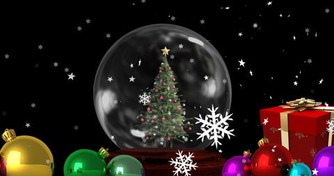 Festive Snow Globe with Christmas Tree and Decorated Present