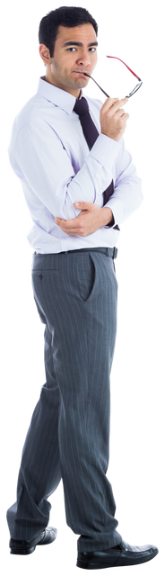 Contemplative Biracial Businessman Holding Glasses Transparent Background - Download Free Stock Videos Pikwizard.com