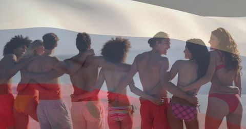 Diverse Friends Enjoying Ocean View on Beach Trip