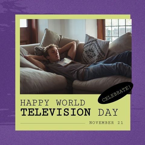 relaxing on couch in celebration of world television day - Download Free Stock Templates Pikwizard.com