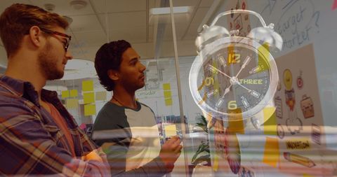 Deadline concept with businessmen collaborating overlay